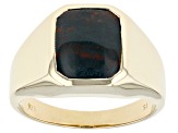 Green Bloodstone 18k Yellow Gold Over Sterling Silver Men's Ring