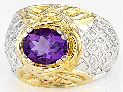 Purple Amethyst Rhodium & 18k Yellow Gold Over Sterling Silver Two-Tone Men's Ring 1.56ctw