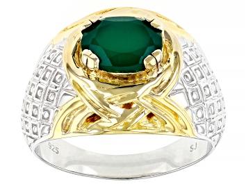 Picture of Green Onyx Rhodium & 18k Yellow Gold Over Sterling Silver Two-Tone Men's Ring 1.61ctw