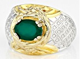 Green Onyx Rhodium & 18k Yellow Gold Over Sterling Silver Two-Tone Men's Ring 1.61ctw