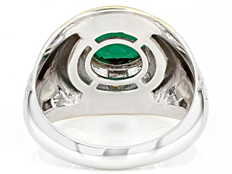 Green Onyx Rhodium & 18k Yellow Gold Over Sterling Silver Two-Tone Men's Ring 1.61ctw