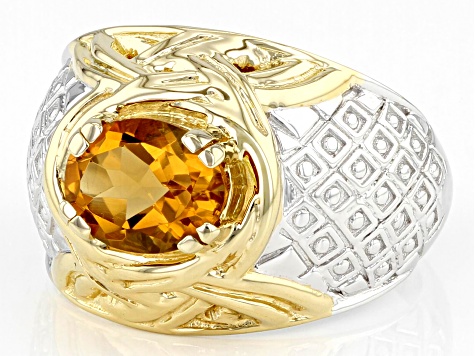 Yellow Citrine Rhodium & 18k Yellow Gold Over Sterling Silver Two-Tone Men's Ring 1.48ctw