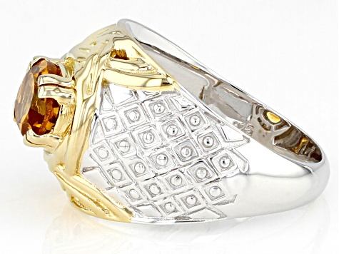 Yellow Citrine Rhodium & 18k Yellow Gold Over Sterling Silver Two-Tone Men's Ring 1.48ctw