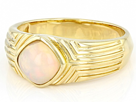 Multi-color Ethiopian Opal 18k Yellow Gold Over Sterling Silver Men's Ring