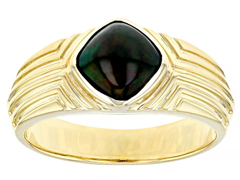 Black Ethiopian Opal 18k Yellow Gold Over Sterling Silver Men's Ring