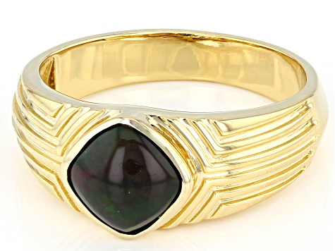 Black Ethiopian Opal 18k Yellow Gold Over Sterling Silver Men's Ring
