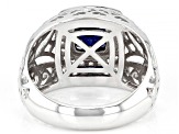 Blue Lab Created Sapphire Rhodium Over Sterling Silver Men's Ring 3.10ctw