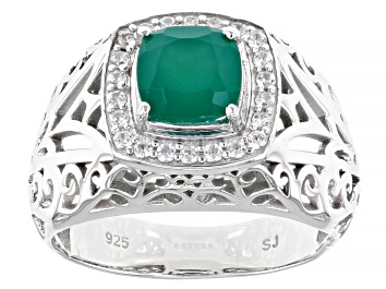 Picture of Green Onyx Rhodium Over Sterling Silver Men's Ring 2.41ctw