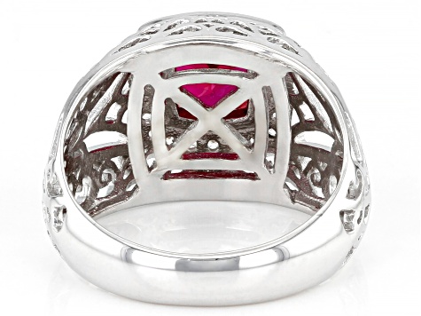 Red Lab Created Ruby Rhodium Over Sterling Silver Men's Ring 2.69ctw