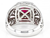 Red Lab Created Ruby Rhodium Over Sterling Silver Men's Ring 2.69ctw