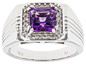 Purple Amethyst Rhodium Over Sterling Silver Men's Ring 1.67ctw