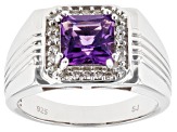 Purple Amethyst Rhodium Over Sterling Silver Men's Ring 1.67ctw