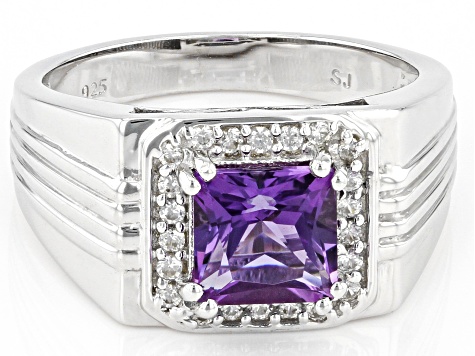 Purple Amethyst Rhodium Over Sterling Silver Men's Ring 1.67ctw