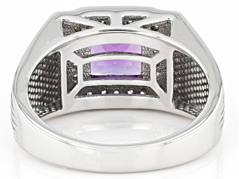 Purple Amethyst Rhodium Over Sterling Silver Men's Ring 1.67ctw