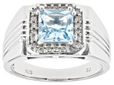 Sky Blue Topaz Rhodium Over Sterling Silver Men's Ring 1.97ctw