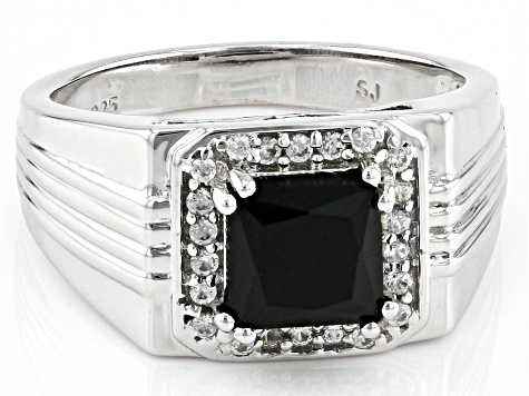 Black Spinel Rhodium Over Sterling Silver Men's Ring 2.55ctw