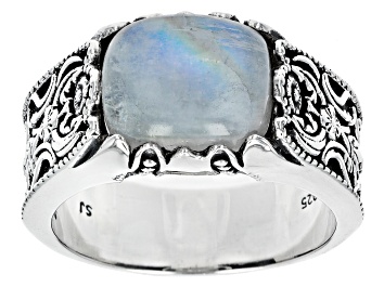 Picture of Rainbow Moonstone Rhodium Over Sterling Silver Men's Ring