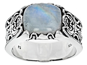 Rainbow Moonstone Rhodium Over Sterling Silver Men's Ring