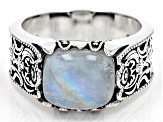 Rainbow Moonstone Rhodium Over Sterling Silver Men's Ring