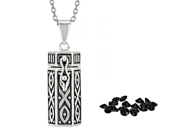 Picture of Black Spinel Sterling Silver Men's Prayer Box Pendant With Chain 1.50ctw