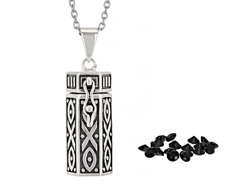 Black Spinel Sterling Silver Men's Prayer Box Pendant With Chain 1.50ctw