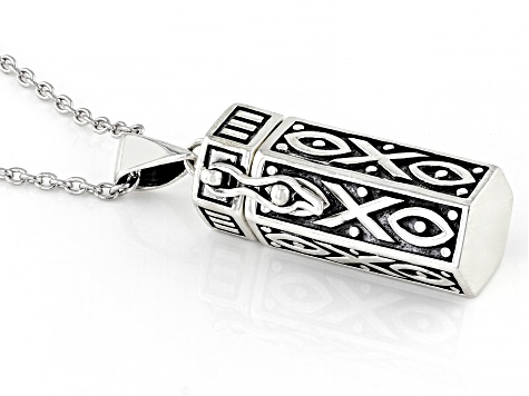 Black Spinel Sterling Silver Men's Prayer Box Pendant With Chain 1.50ctw