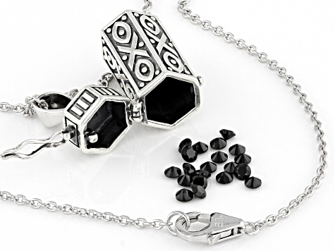 Black Spinel Sterling Silver Men's Prayer Box Pendant With Chain 1.50ctw