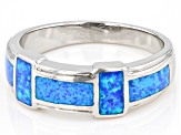 Blue Lab Created Opal Inlay Rhodium Over Sterling Siler Men's Band Ring