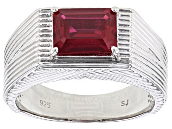 Picture of Red Lab Created Ruby Rhodium Over Sterling Silver Men's Ring 2.43ct
