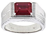 Red Lab Created Ruby Rhodium Over Sterling Silver Men's Ring 2.43ct