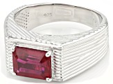 Red Lab Created Ruby Rhodium Over Sterling Silver Men's Ring 2.43ct