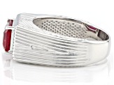 Red Lab Created Ruby Rhodium Over Sterling Silver Men's Ring 2.43ct