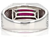 Red Lab Created Ruby Rhodium Over Sterling Silver Men's Ring 2.43ct