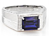 Blue Lab Created Sapphire Rhodium Over Sterling Silver Men's Ring 3.08ct