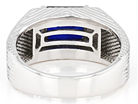 Blue Lab Created Sapphire Rhodium Over Sterling Silver Men's Ring 3.08ct