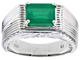 Green Onyx Rhodium Over Sterling Silver Men's Ring 2.22ct