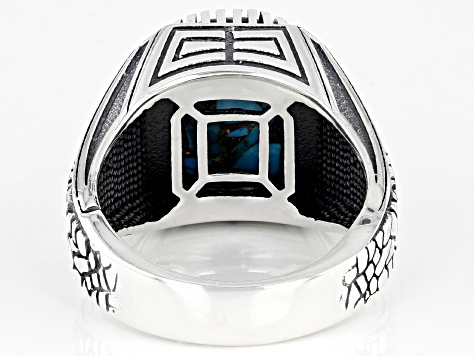 Blue Turquoise Rhodium Over Sterling Silver Men's Ring