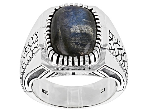 Gray Labradorite Rhodium Over Sterling Silver Men's Ring