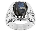 Gray Labradorite Rhodium Over Sterling Silver Men's Ring