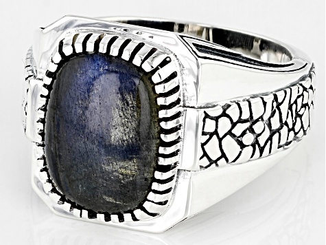 Gray Labradorite Rhodium Over Sterling Silver Men's Ring