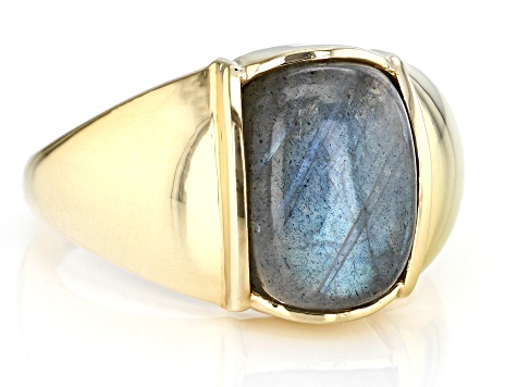 Gray Labradorite 18k Yellow Gold Over Sterling Silver Men's Ring