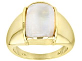 White Rainbow Moonstone 18k Yellow Gold Over Sterling Silver Men's Ring