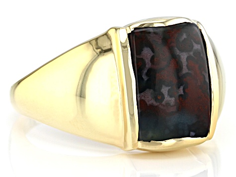 Bloodstone 18k Yellow Gold Over Sterling Silver Men's Ring