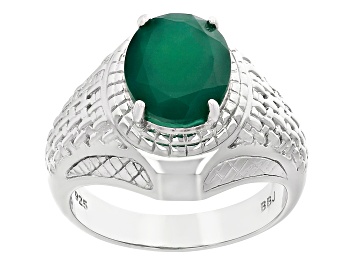Picture of Green Onyx Rhodium Over Sterling Silver Men's Ring 3.61ct