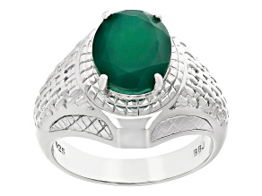 Green Onyx Rhodium Over Sterling Silver Men's Ring 3.61ct