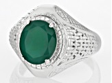 Green Onyx Rhodium Over Sterling Silver Men's Ring 3.61ct