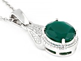 Green Onyx Rhodium Over Sterling Silver Men's Pendant With Chain 3.61ct