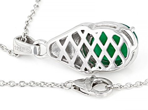 Green Onyx Rhodium Over Sterling Silver Men's Pendant With Chain 3.61ct