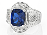 Blue Lab Created Spinel Rhodium Over Sterling Silver Men's Ring 4.84ct