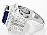 Blue Lab Created Spinel Rhodium Over Sterling Silver Men's Ring 4.84ct